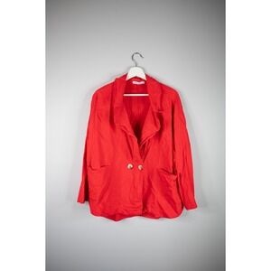 Culture Code Blazer Women M Red Linen Blend Oversized Lightweight Pockets office